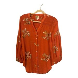 Anthropologie Fig and Flower Peasant Blouse Women's Med Floral Balloon Sleeves